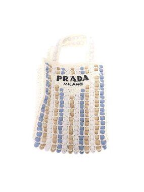 Prada Raffia Wood Bead Tote White